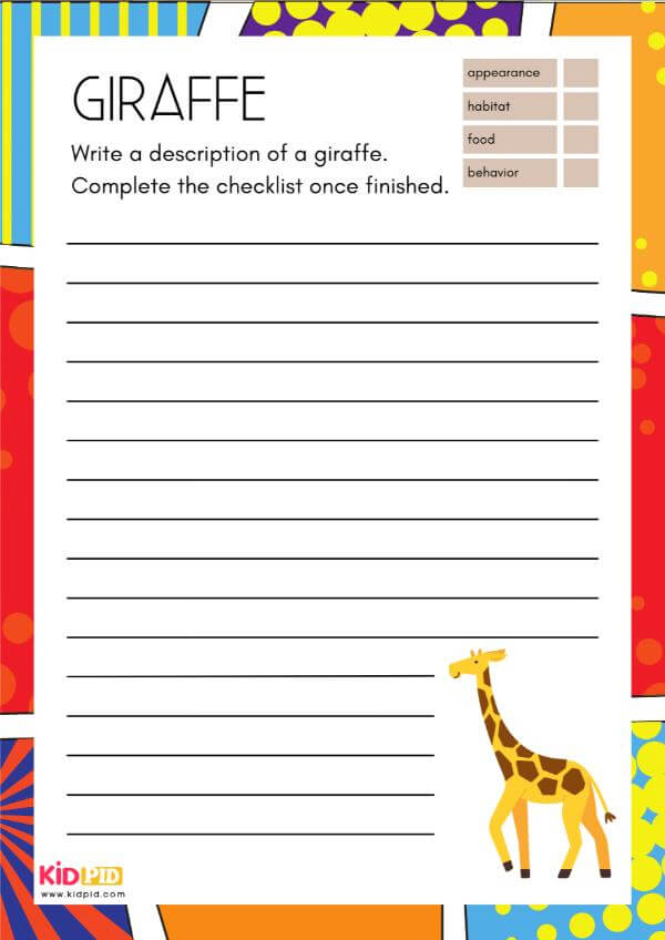 Giraffe - Animal Description Writing Worksheet