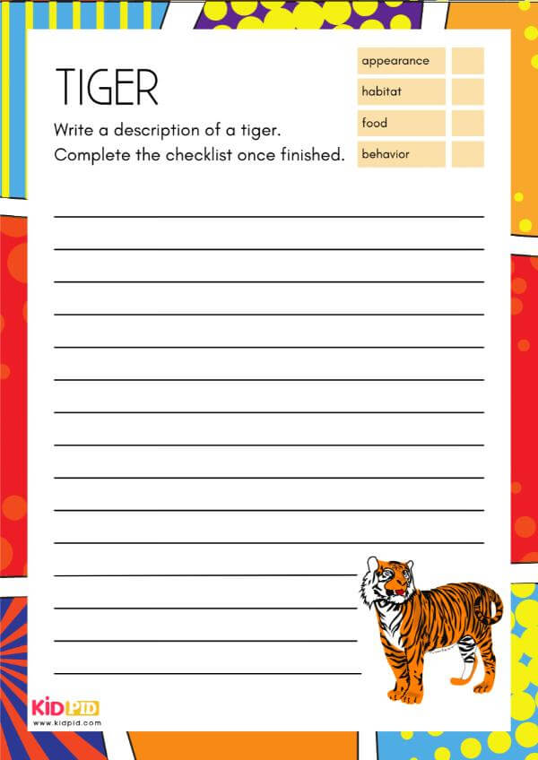 Tiger - Animal Description Writing Worksheet