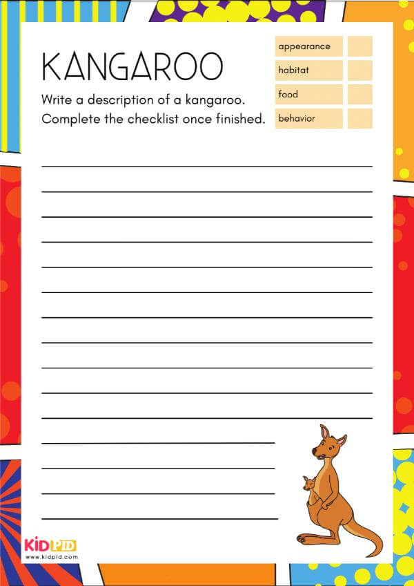 Kangaroo - Animal Description Writing Worksheet