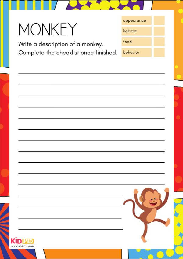 Monkey - Animal Description Writing Worksheet