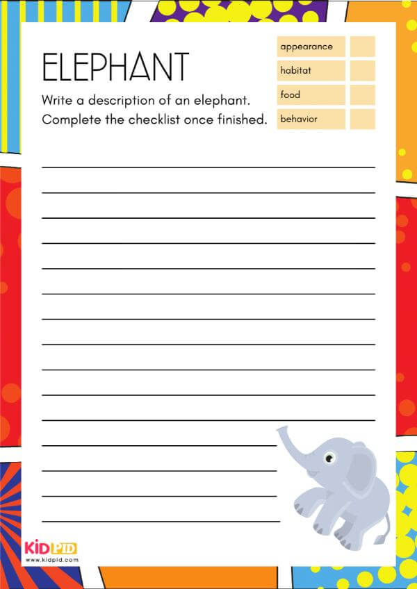 Elephant - Animal Description Writing Worksheet