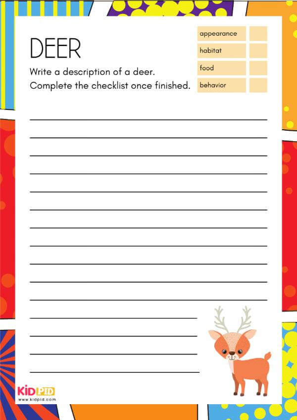 Deer - Animal Description Writing Worksheet