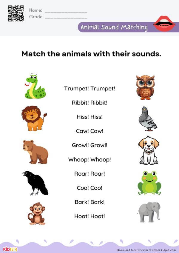 Animal Sound Match Worksheet