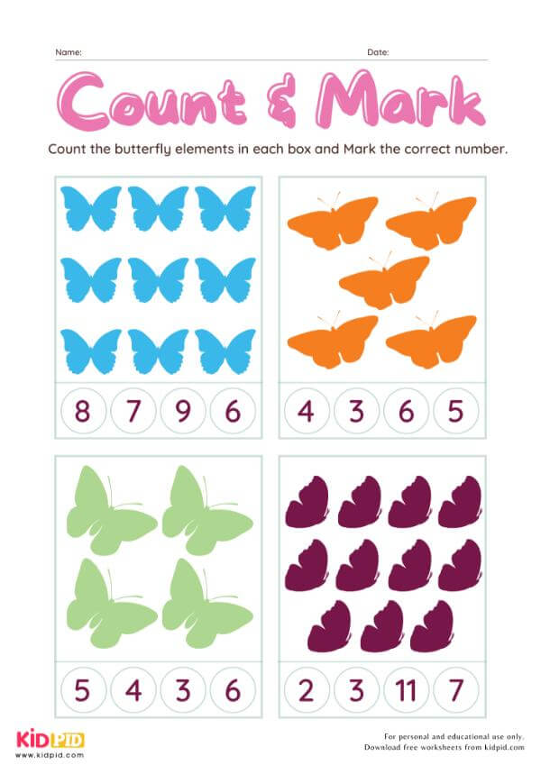 Count & Mark Butterfly Worksheet