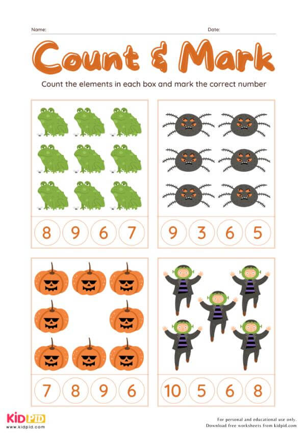 Count & Mark Numbers Worksheet For Kindergarten