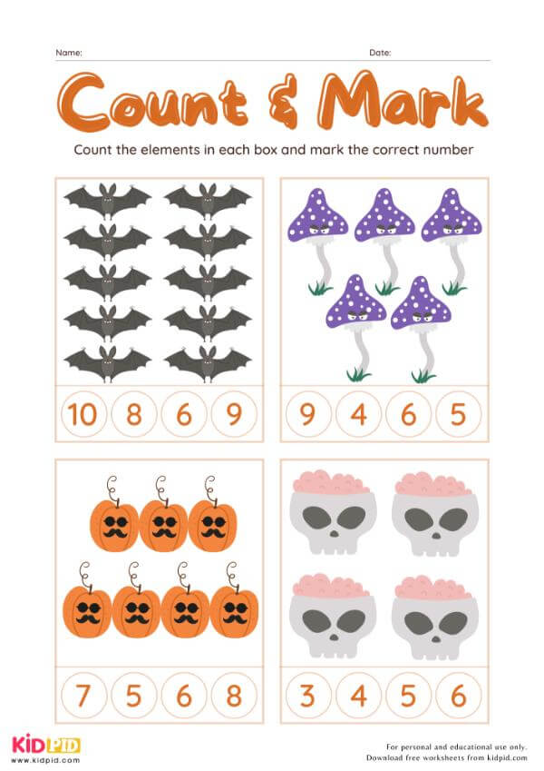 Count & Mark Numbers Worksheet For Kindergarten