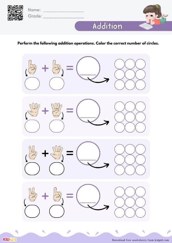 Counting and Addition Worksheet for Kindergarten 