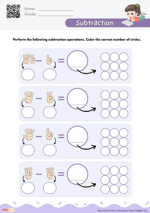 Counting and Subtraction Worksheet Kindergarten 