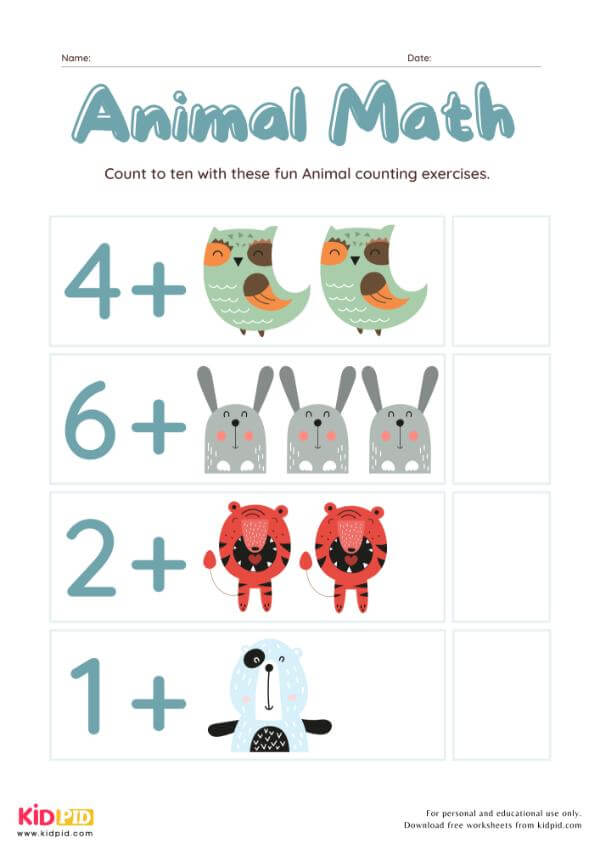 Cute Animal Math Worksheet