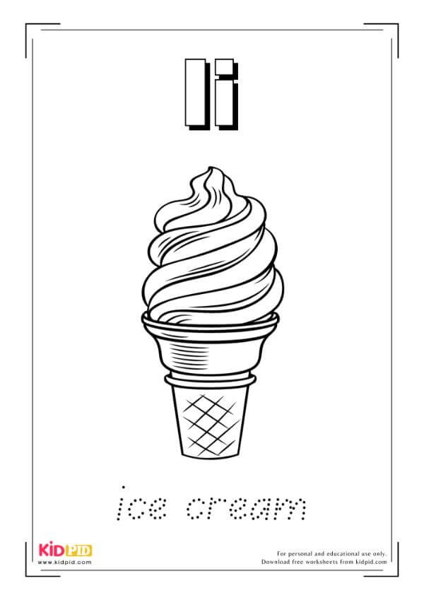 I For Ice Cream - Food Alphabet Coloring Book