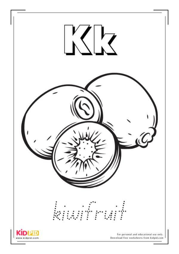 K For Kiwi Fruit - Food Alphabet Coloring Book