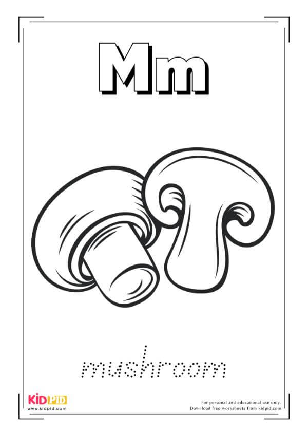 M For Mushroom - Food Alphabet Coloring Book