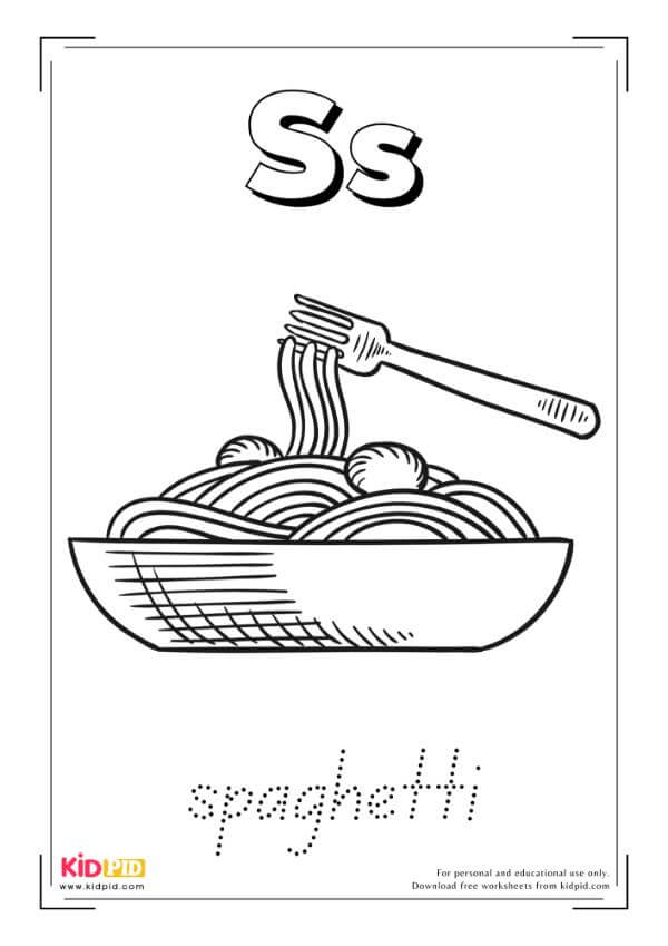 S For Spaghetti - Food Alphabet Coloring Book