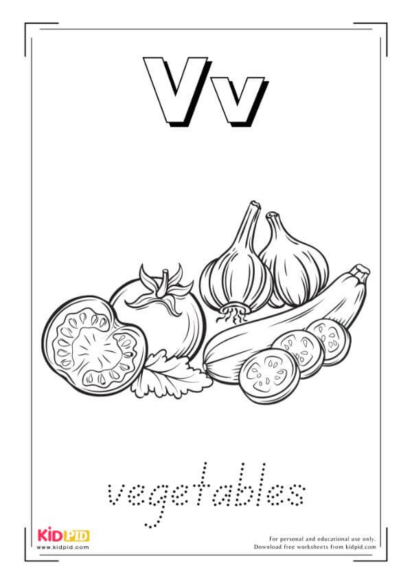 V For Vegetables - Food Alphabet Coloring Book