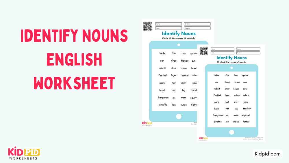 Identify Nouns English Worksheet
