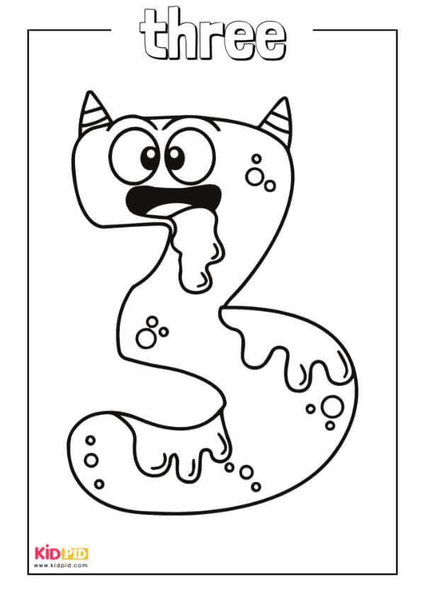 Three - Monster Numbers Coloring Book For Preschool