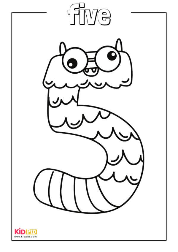 Five - Monster Numbers Coloring Book For Preschool