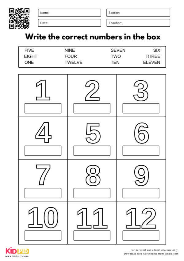 Write the Correct Number From 1 To 12 