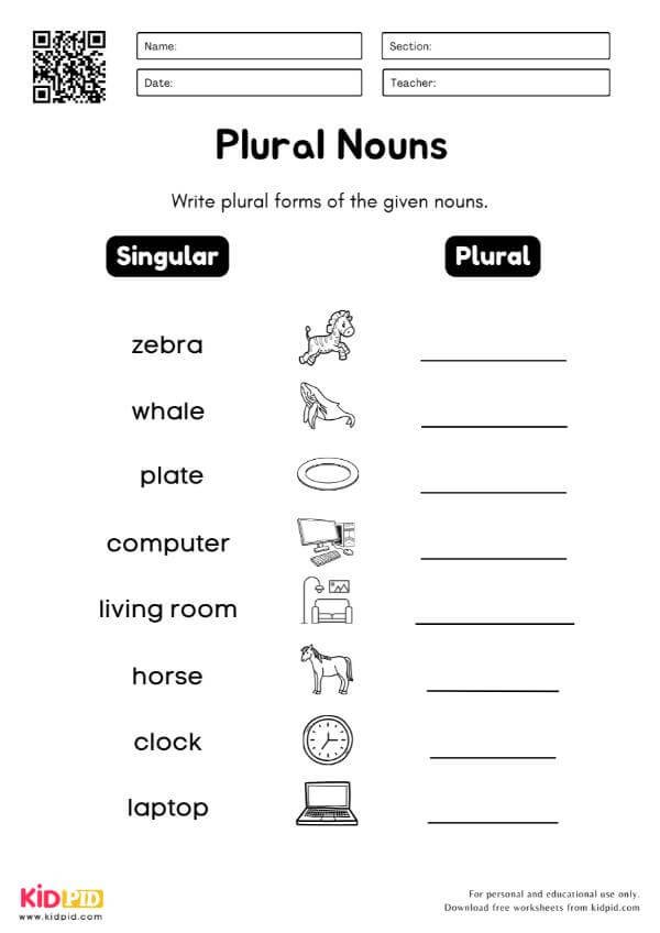Singular to Plural Writing Worksheet