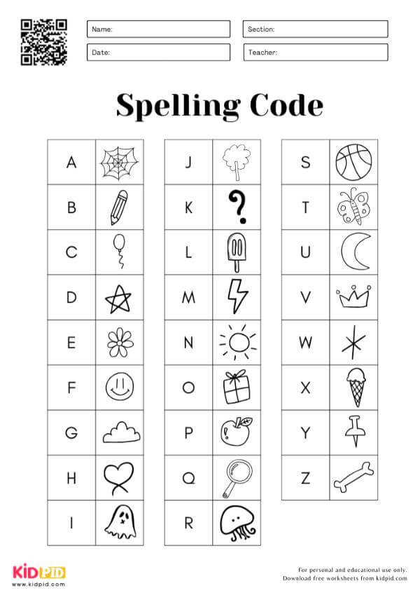 Spelling Code Activities Worksheet