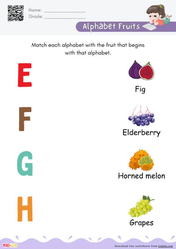 Alphabet Fruit Matching Worksheet For Preschool