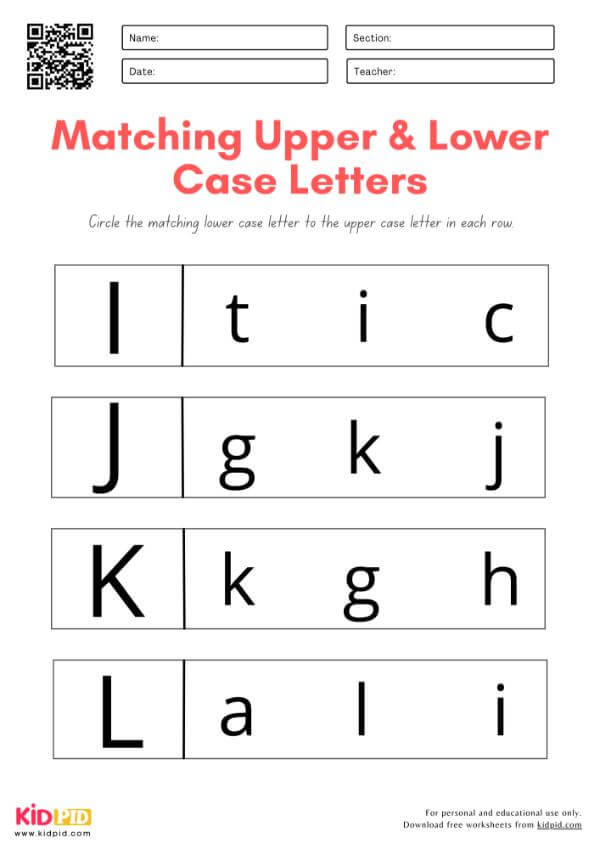 A-Z Upper and Lower Case Letter Matching Worksheet for Preschool