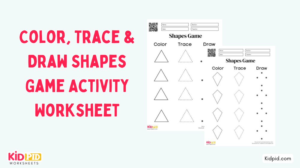 Color, Trace & Draw Shapes Game Activity Worksheet