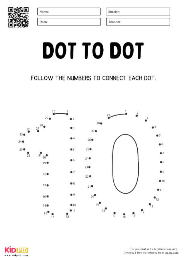 Dot to Dot Numbers 0 to 20 Math Worksheet Activity For Preschool