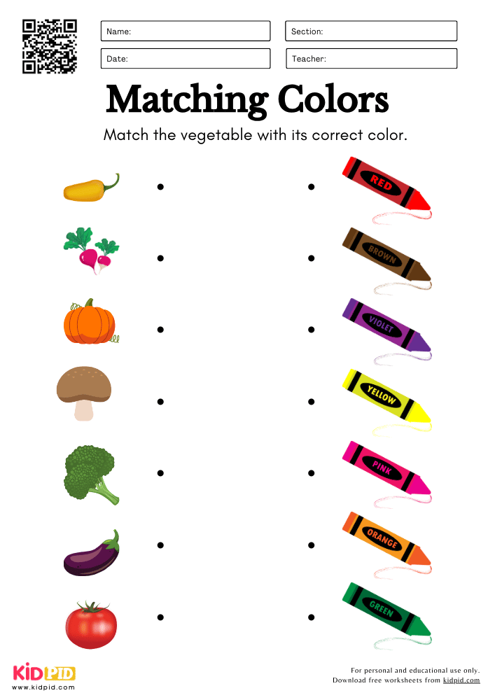 Match The Vegetable With Its Correct Color