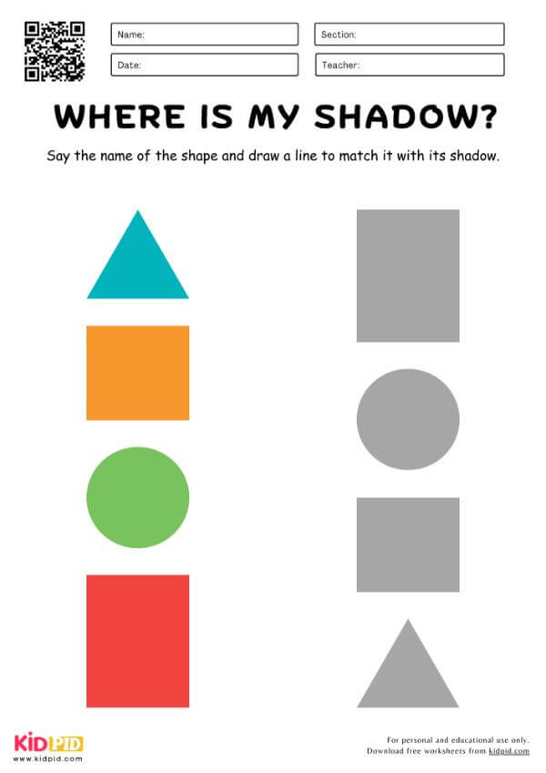 Matching the shapes with their shadows Worksheet