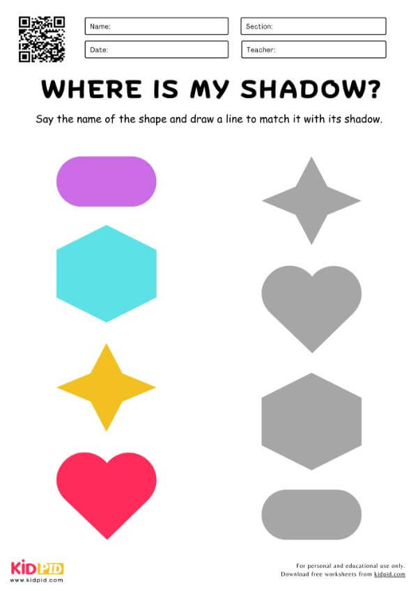 Matching the shapes with their shadows Worksheet