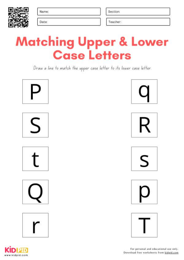 Matching Upper & Lower Case Letters Worksheet for Preschool