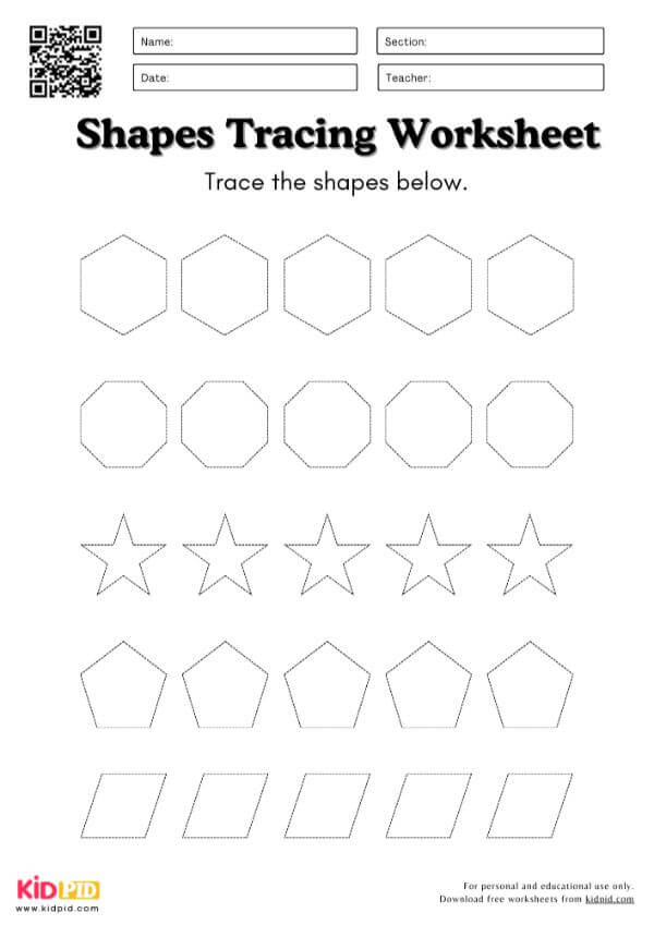 Shapes Tracing Worksheet Activity For Preschool