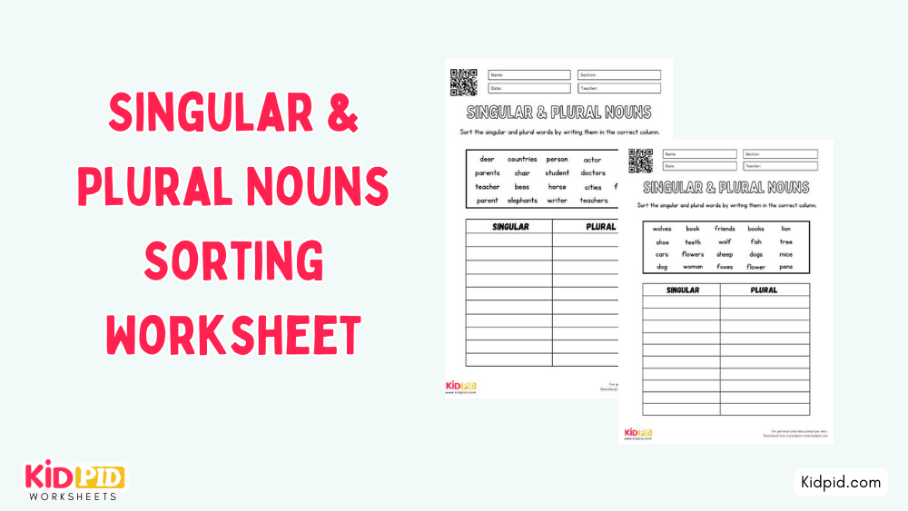 Singular & Plural Nouns Sorting Worksheet
