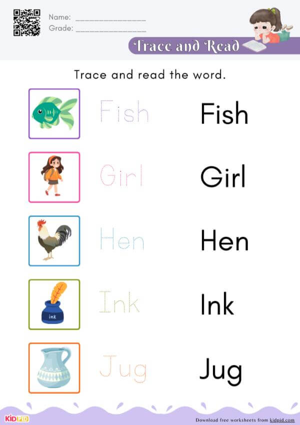 F To J - Trace and Read The Alphabet Word