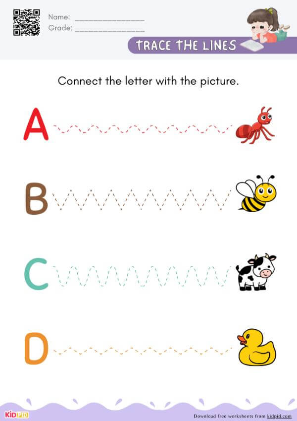 A To D - Trace The Lines to Connect the Letter With the Picture