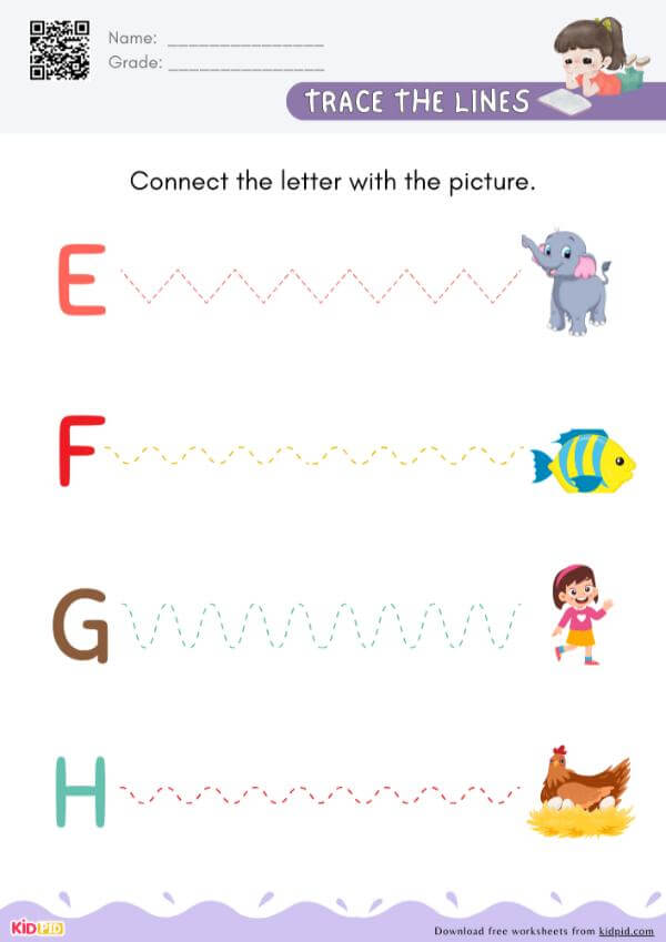 E To H - Trace The Lines to Connect the Letter With the Picture